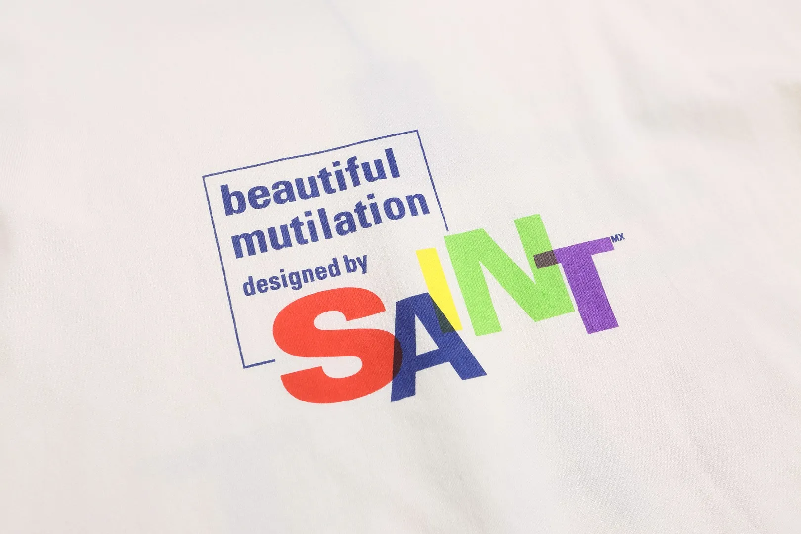 European and American heavyweight Saint Michael colorful letters retro print distressed casual loose long-sleeved bottoming T-shirt Fabric: 260g Style number: SM665 Size: S-M-L-XL Color: White Price: P144